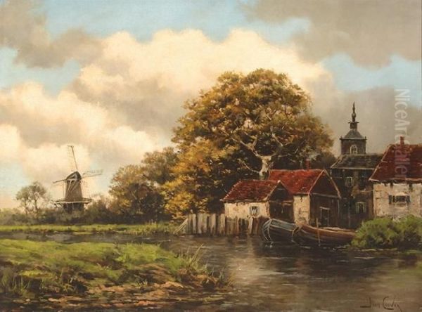 Village By The Water Oil Painting by Hermanus Jr. Koekkoek