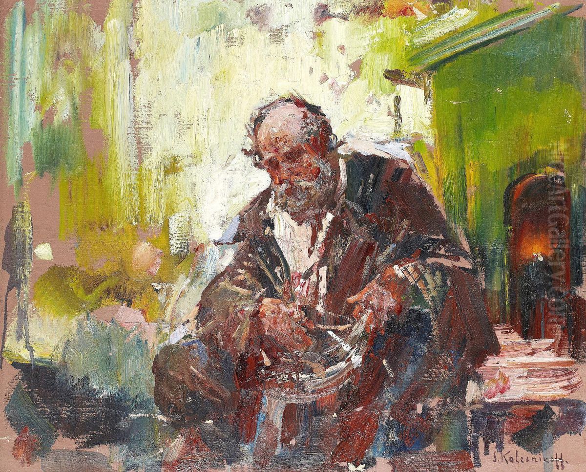 Portrait Of An Oldman Oil Painting by Stepan Feodorovich Kolesnikov