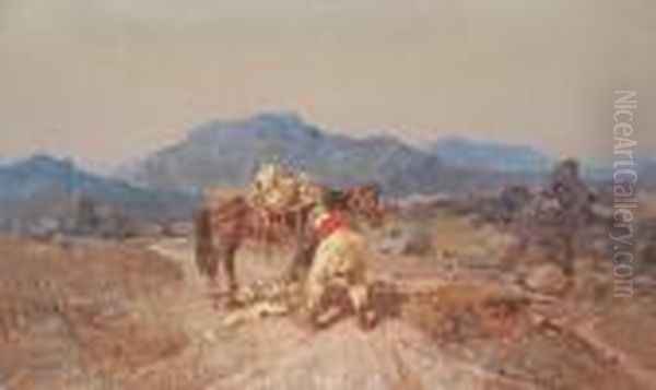 Before The Mountain Range Oil Painting by Stepan Feodorovich Kolesnikov