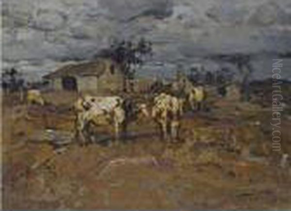 Out To Pasture Oil Painting by Stepan Feodorovich Kolesnikov