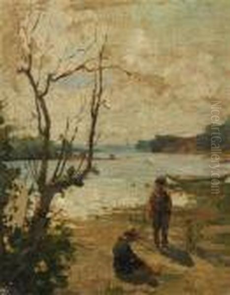 At The Lake Oil Painting by Stepan Feodorovich Kolesnikov
