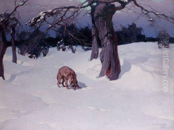 Loup Mulotant Dans La Clairiere Enneigee Oil Painting by Stepan Feodorovich Kolesnikov