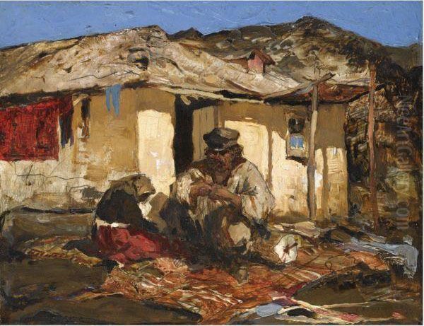 The Carpet Makers Oil Painting by Stepan Feodorovich Kolesnikov