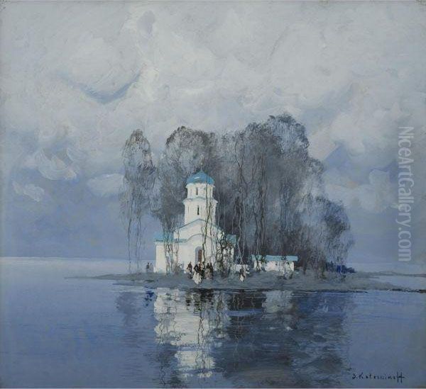 Church In Winter Oil Painting by Stepan Feodorovich Kolesnikov