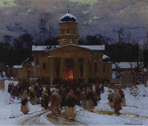 Maundy Thursday Oil Painting by Stepan Feodorovich Kolesnikov