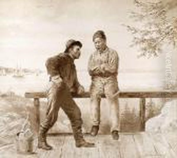 Dwaj Mezczyzni Na Przystani Oil Painting by Stepan Feodorovich Kolesnikov