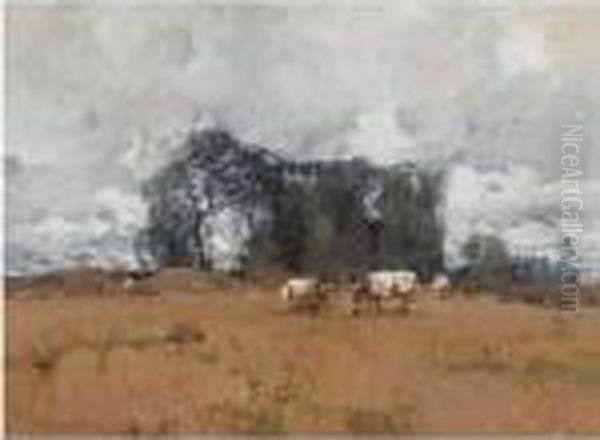Cattle Grazing Oil Painting by Stepan Feodorovich Kolesnikov