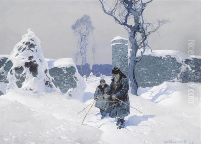 In The Snow Oil Painting by Stepan Feodorovich Kolesnikov