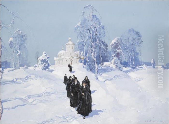 Winter Oil Painting by Stepan Feodorovich Kolesnikov