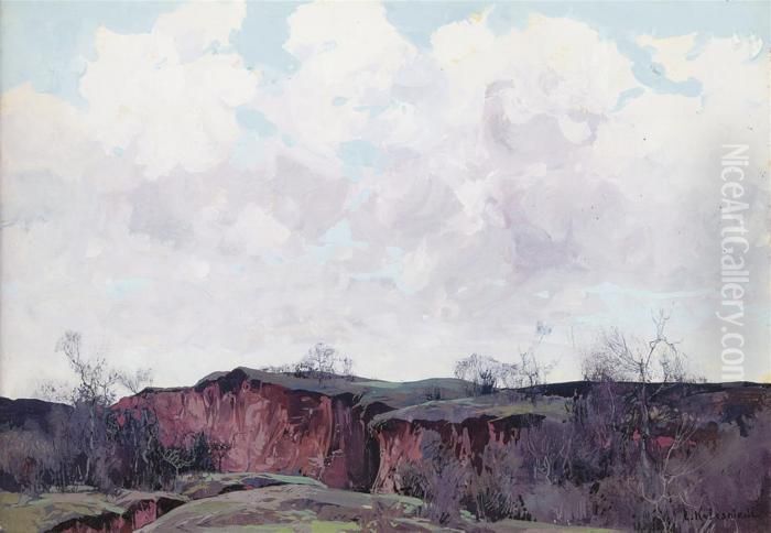 Landscape With Cliffs Oil Painting by Stepan Feodorovich Kolesnikov