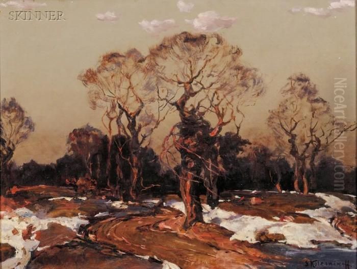 Trees In Winter Oil Painting by Stepan Feodorovich Kolesnikov