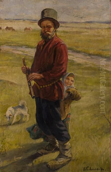 Hirte Mit Seiner Tochter Oil Painting by Stepan Feodorovich Kolesnikov