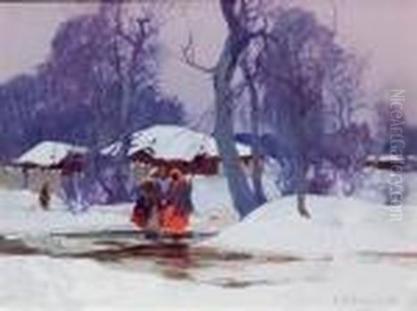 Winter Landscape Oil Painting by Stepan Feodorovich Kolesnikov