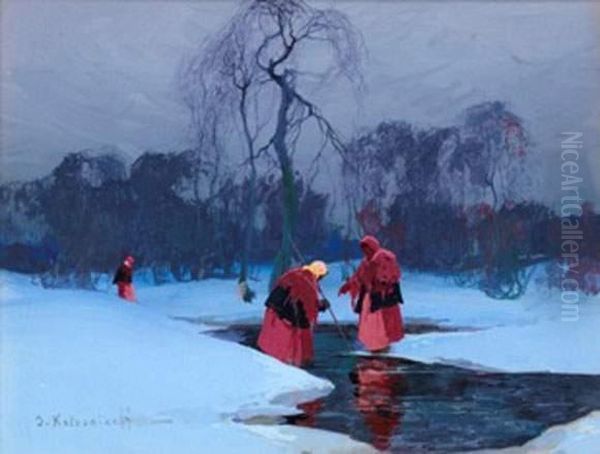 Winter Scene Oil Painting by Stepan Feodorovich Kolesnikov