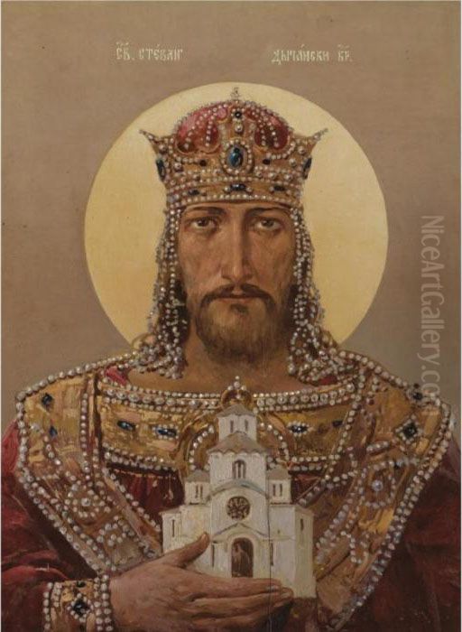 Saint Stepan Dychansky Oil Painting by Stepan Feodorovich Kolesnikov