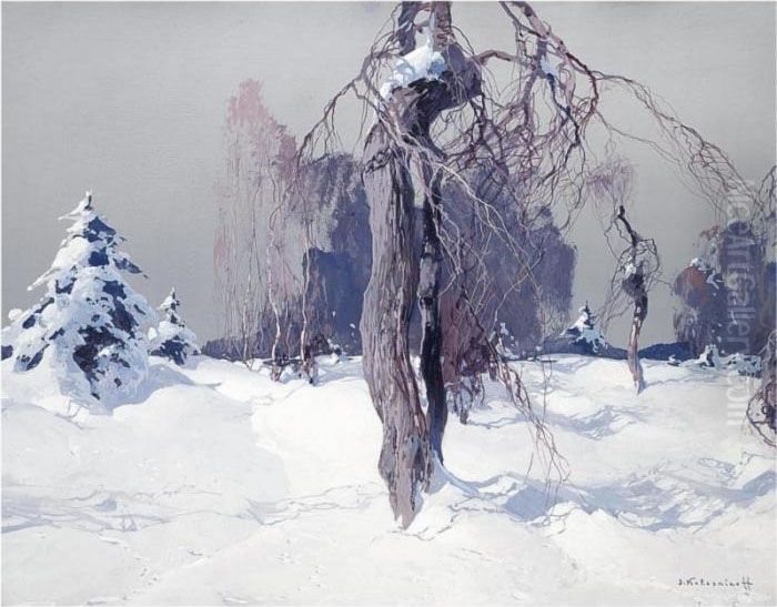 Winter Landscape Oil Painting by Stepan Feodorovich Kolesnikov