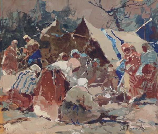 Campers At Rest Oil Painting by Stepan Feodorovich Kolesnikov