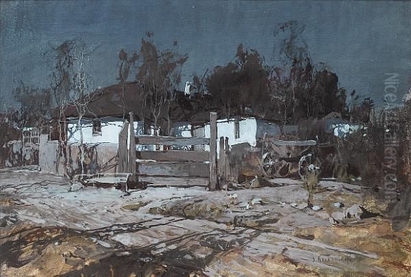 Evening Falls On The Farm Oil Painting by Stepan Feodorovich Kolesnikov