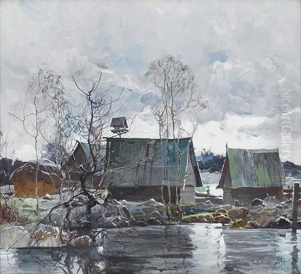 The Tranquil Farm Oil Painting by Stepan Feodorovich Kolesnikov