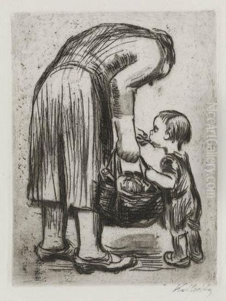 Stehende Mutter, 
Ihr Bublein Futternd Oil Painting by Kathe Kollwitz