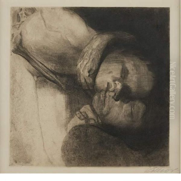 Tod, Frau Und Kind Oil Painting by Kathe Kollwitz