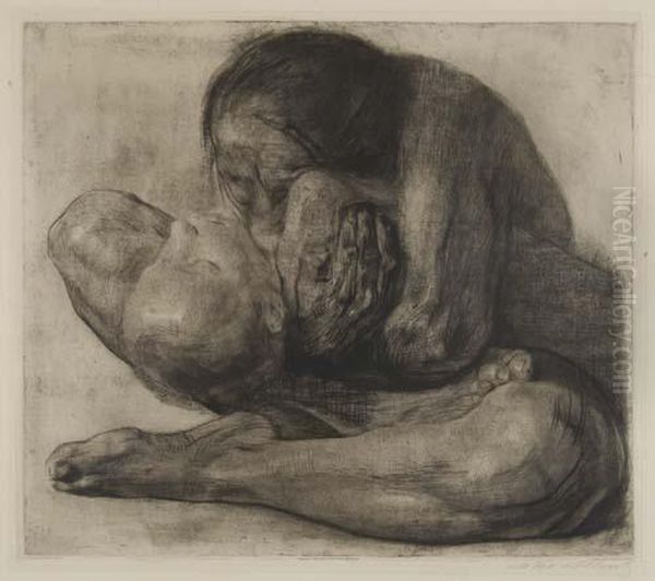Frau Mit Totem Kind Oil Painting by Kathe Kollwitz