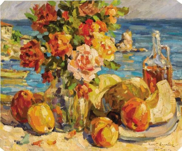 Still Life With Flowers And Fruit Oil Painting by Konstantin Alexeievitch Korovin