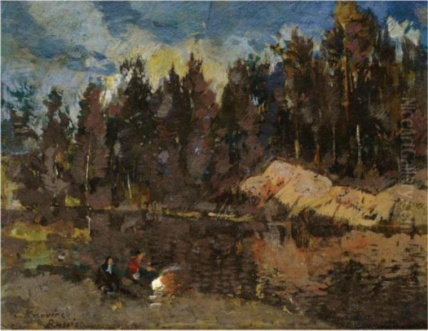 At The Lake Oil Painting by Konstantin Alexeievitch Korovin