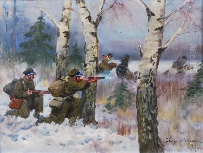 Potyczka Z Bolszewikami Oil Painting by Jerzy Kossak