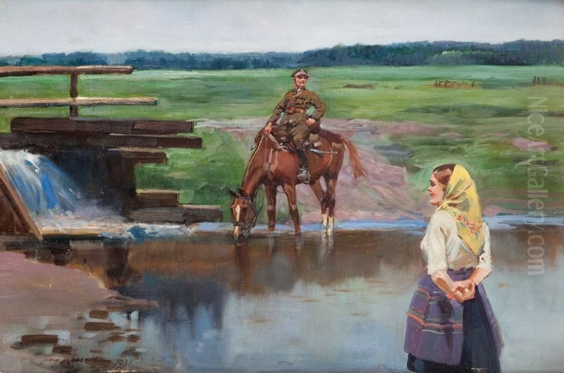 Spotkanie Oil Painting by Jerzy Kossak