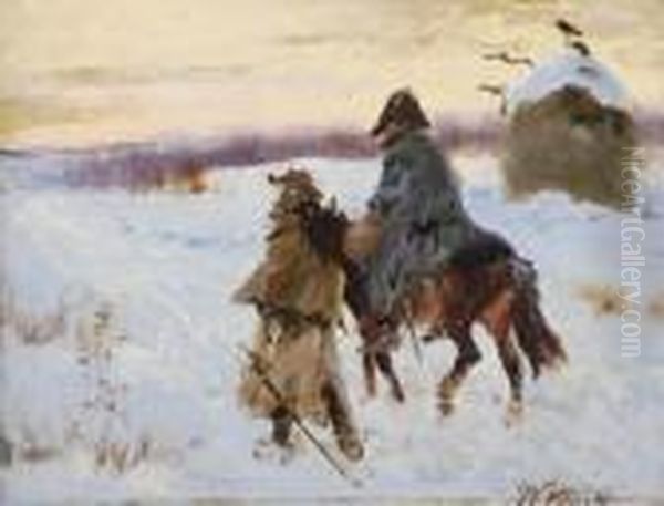 Powrot Zolnierzy Napoleonskich Spod Oil Painting by Jerzy Kossak
