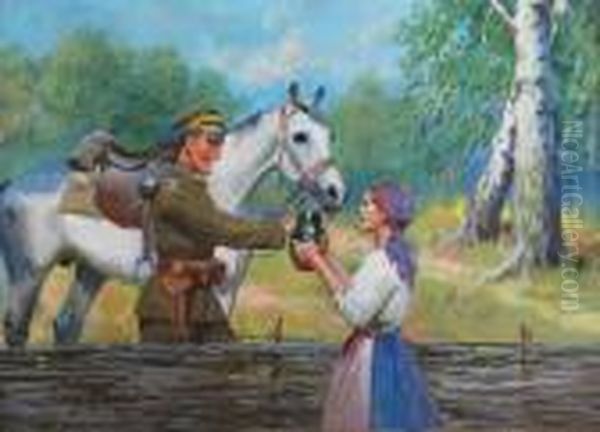 Ulan I Dziewczyna Oil Painting by Jerzy Kossak