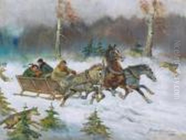 Napad Wilkow Oil Painting by Jerzy Kossak