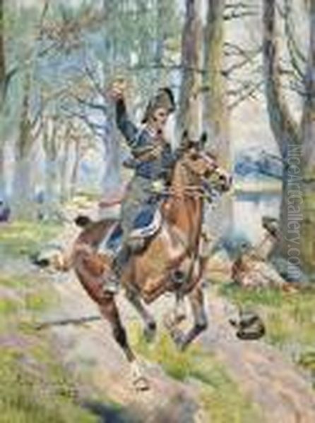 An Ulan On Horseback Oil Painting by Jerzy Kossak