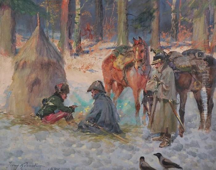 Odpoczynek Przy Ognisku Oil Painting by Jerzy Kossak