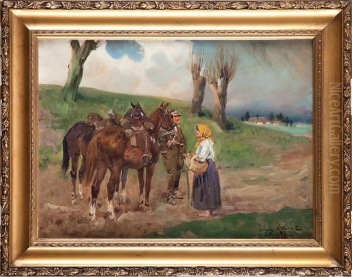 Ulan I Dziewczyna Oil Painting by Jerzy Kossak