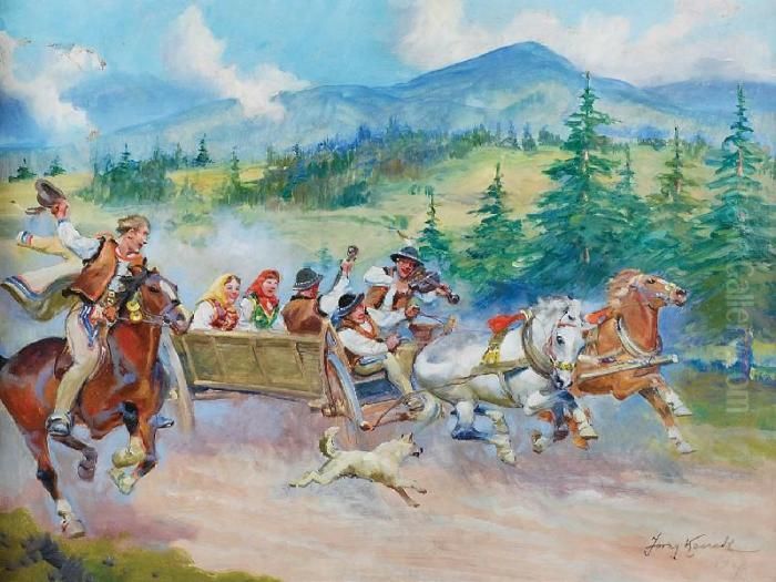 Wesele Goralskie Oil Painting by Jerzy Kossak