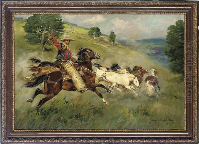 The Round-up Oil Painting by Jerzy Kossak