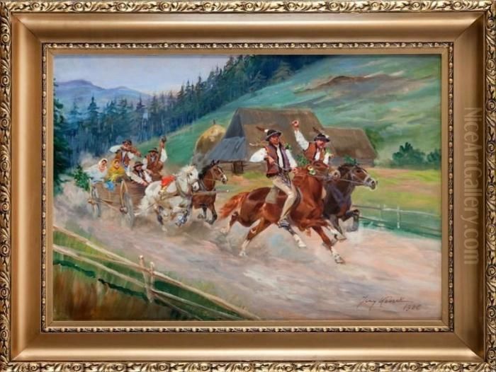 Wesele Goralskie Oil Painting by Jerzy Kossak
