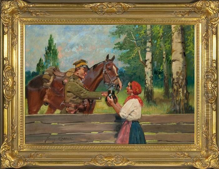Ulan And Girl Oil Painting by Jerzy Kossak