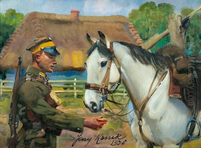 Ulan With Horse Oil Painting by Jerzy Kossak