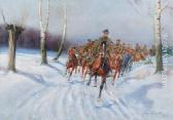Kawaleria Jedzie Oil Painting by Jerzy Kossak