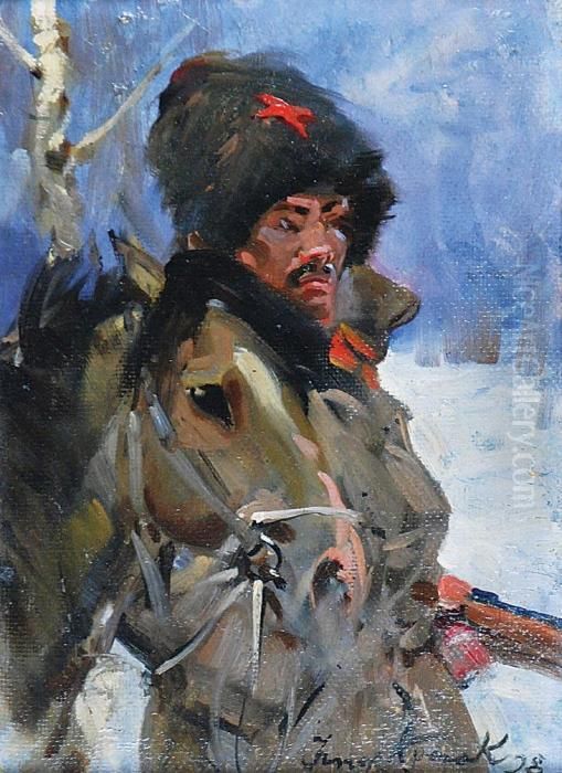 Kirgiz Z Koniem Oil Painting by Jerzy Kossak