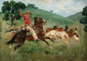 Cowboy Rounding Up Wild Horses