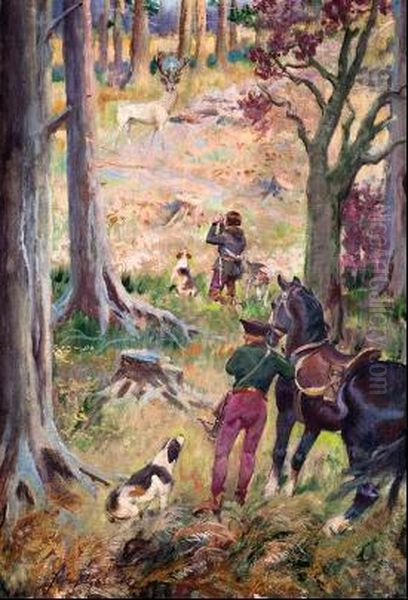 Polowanie Sw. Huberta Oil Painting by Jerzy Kossak