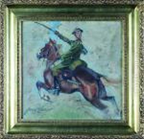 Ulan Na Koniu Oil Painting by Jerzy Kossak