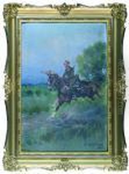 Ulan Na Koniu Oil Painting by Jerzy Kossak