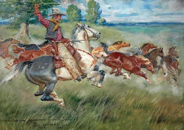 Kowboy Oil Painting by Jerzy Kossak