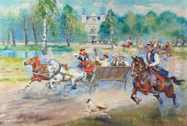 Wesele Krakowskie Oil Painting by Jerzy Kossak