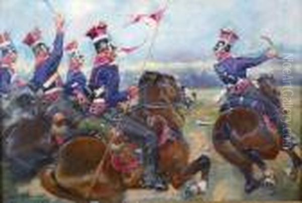 Szarza Ulanow Ksiestwa Warszawskiego Oil Painting by Jerzy Kossak